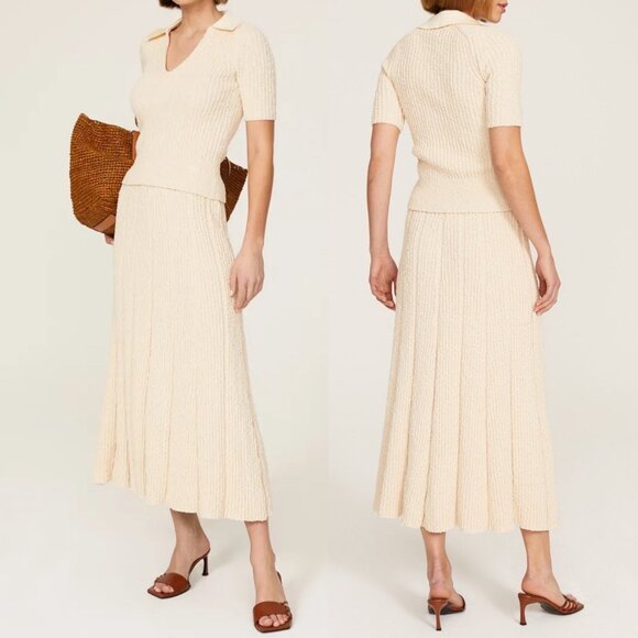 TORY BURCH Ribbed Pleated Knit Sweater Midi Skirt Matching Set \\ M - Picture 1 of 13